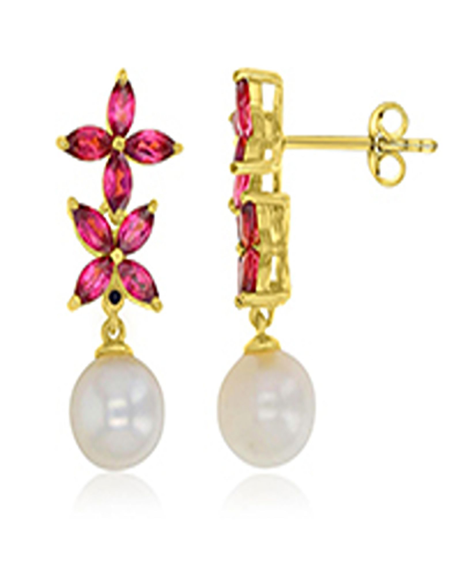 Серьги с гранатом и имитацией жемчуга Macy's в 14k Yellow Gold Over Sterling Silver