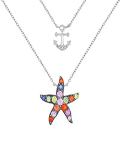 Macy's Multi-Color Starfish & Anchor Necklace in Rhodium Over Sterling Silver