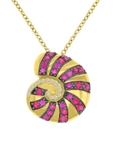 Ожерелье-ракушка Macy's с бриллиантами и рубинами (0.84 ct. t.w.) в 14k желтом золоте поверх стерлингового серебра