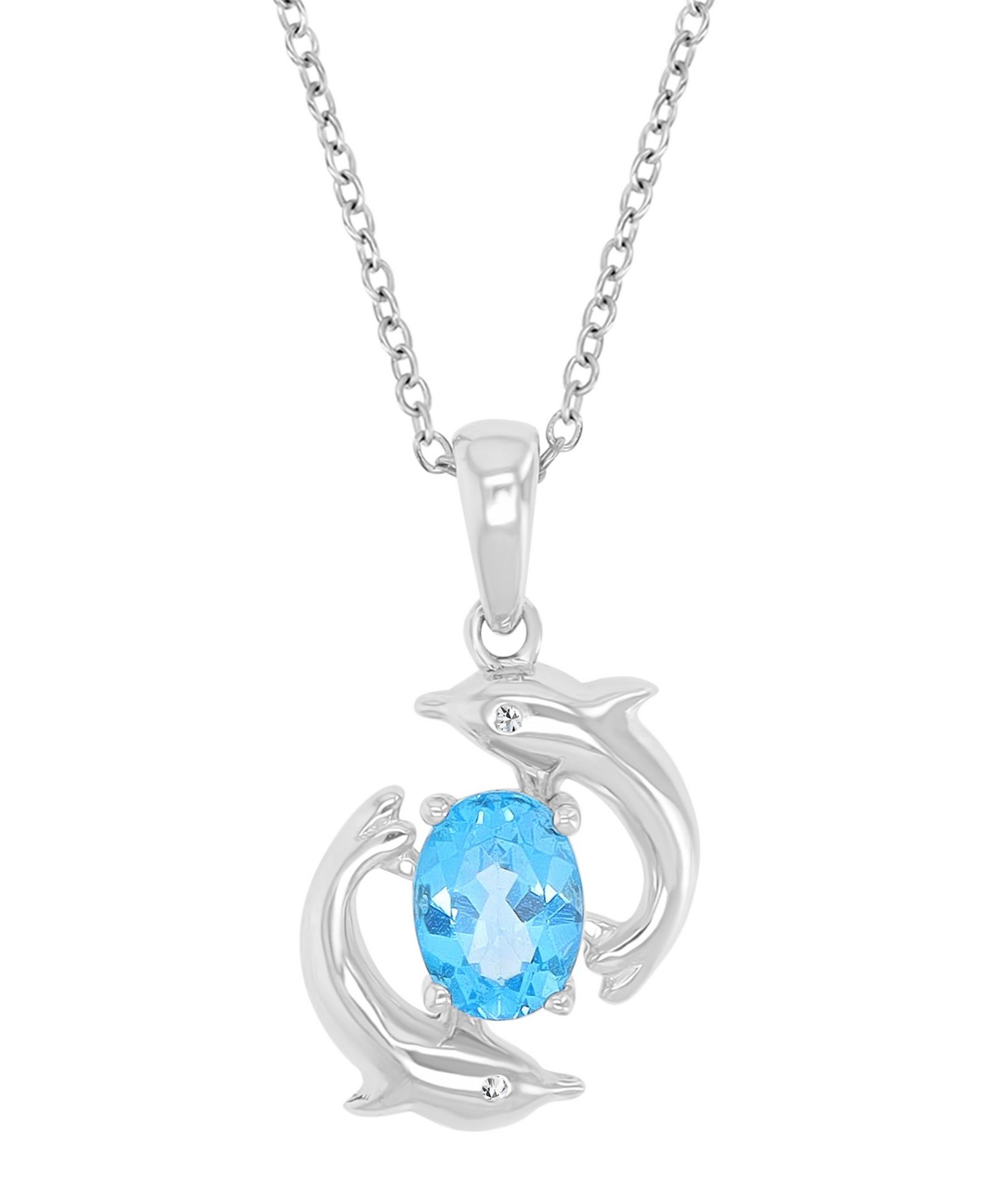 Ожерелье Macy's Diamond и Swiss Blue Topaz Duo Dolphins в Rhodium Over Sterling Silver