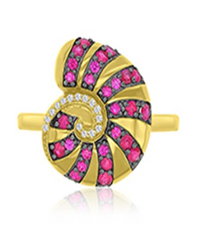 Кольцо Macy's Diamond Accent & Created Ruby Conch in 14k Yellow Gold Over Sterling Silver