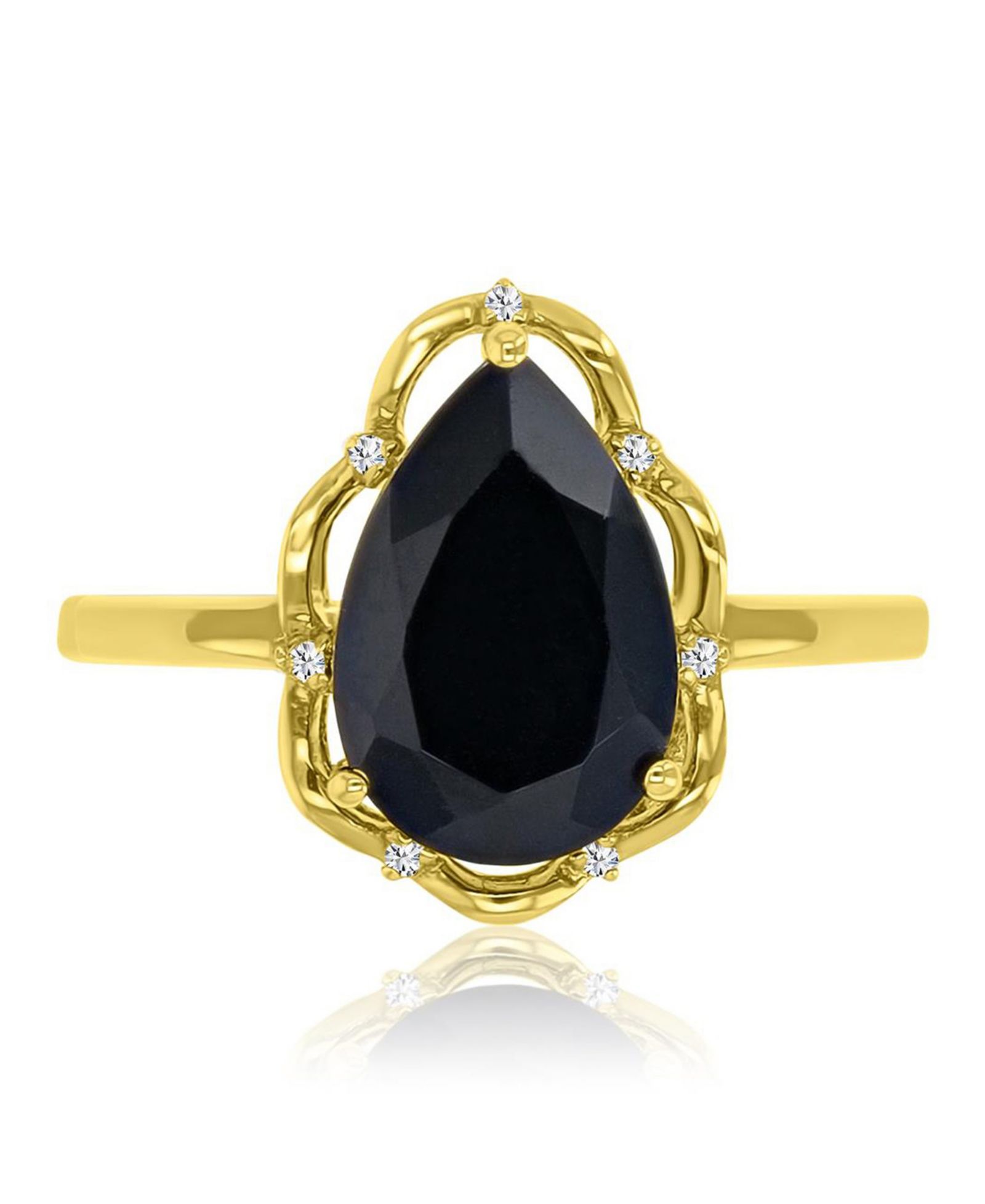 Кольцо Macy's Onyx & Diamond 14k Yellow Gold Over Sterling Silver