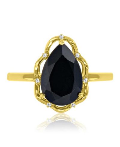 Кольцо Macy's Onyx & Diamond 14k Yellow Gold Over Sterling Silver