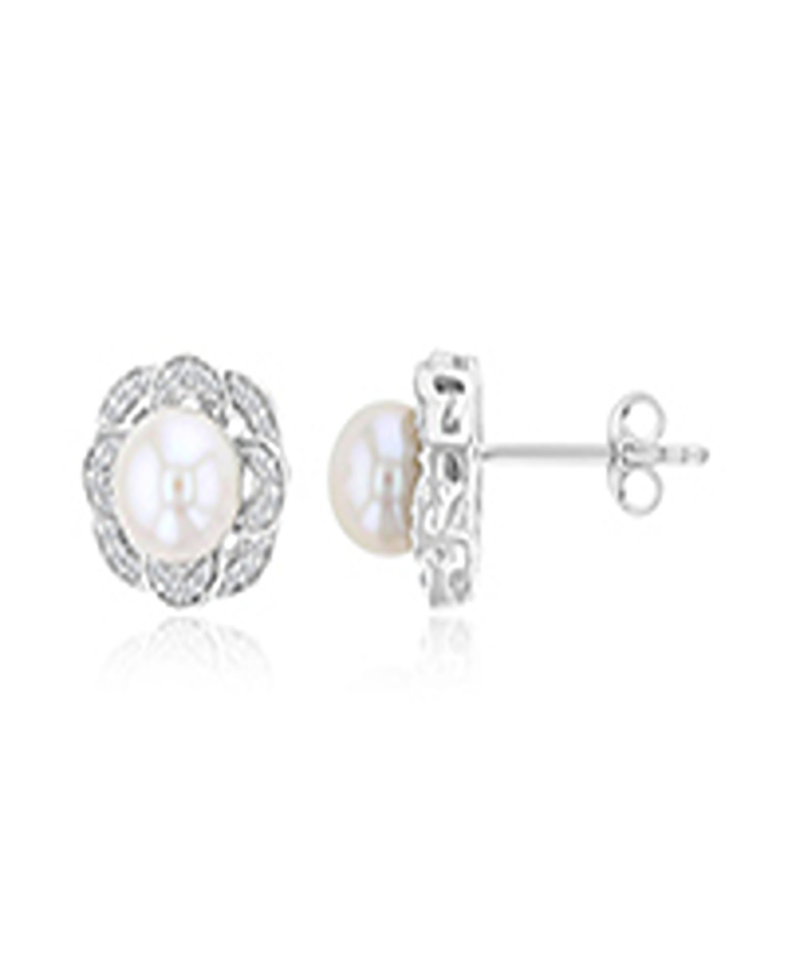 Серьги-гвоздики Macy's Diamond & Imitation Pearl в Rhodium Over Sterling Silver