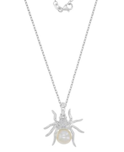 Macy's Diamond Accent & Cultured Freshwater Pearl Spider Necklace in Rhodium Over Sterling Silver