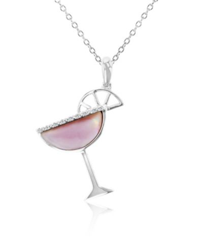 Pink Mother of Pearl & Diamond Accent Martini Glass Necklace