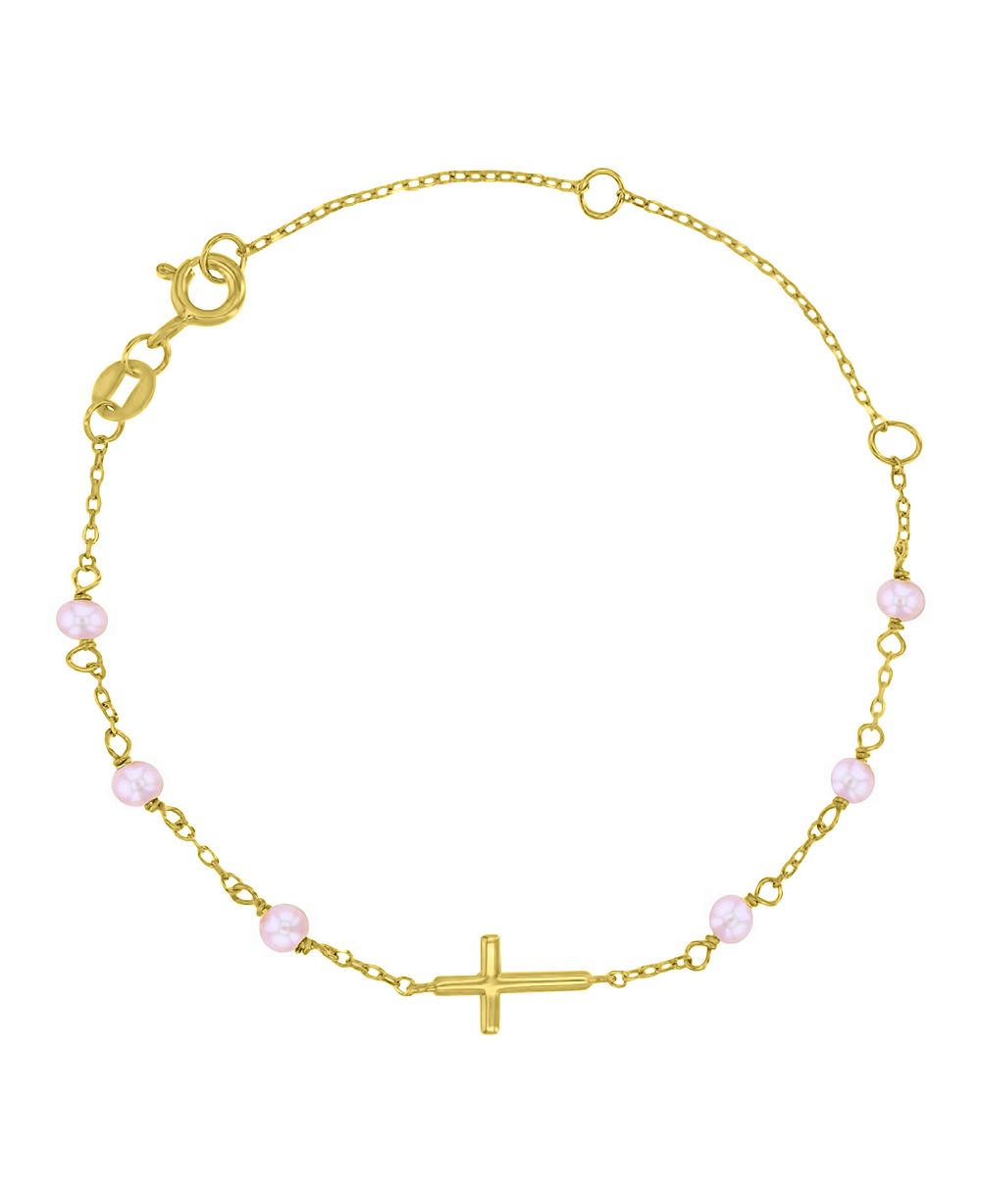 Браслет с крестом и культивированным жемчугом из 14k Gold и Sterling Silver