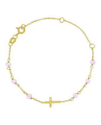 Браслет с крестом и культивированным жемчугом из 14k Gold и Sterling Silver