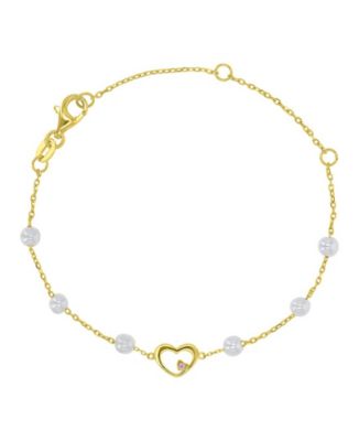 Браслет с имитацией жемчуга и сердцем из золота 14k и серебра Sterling