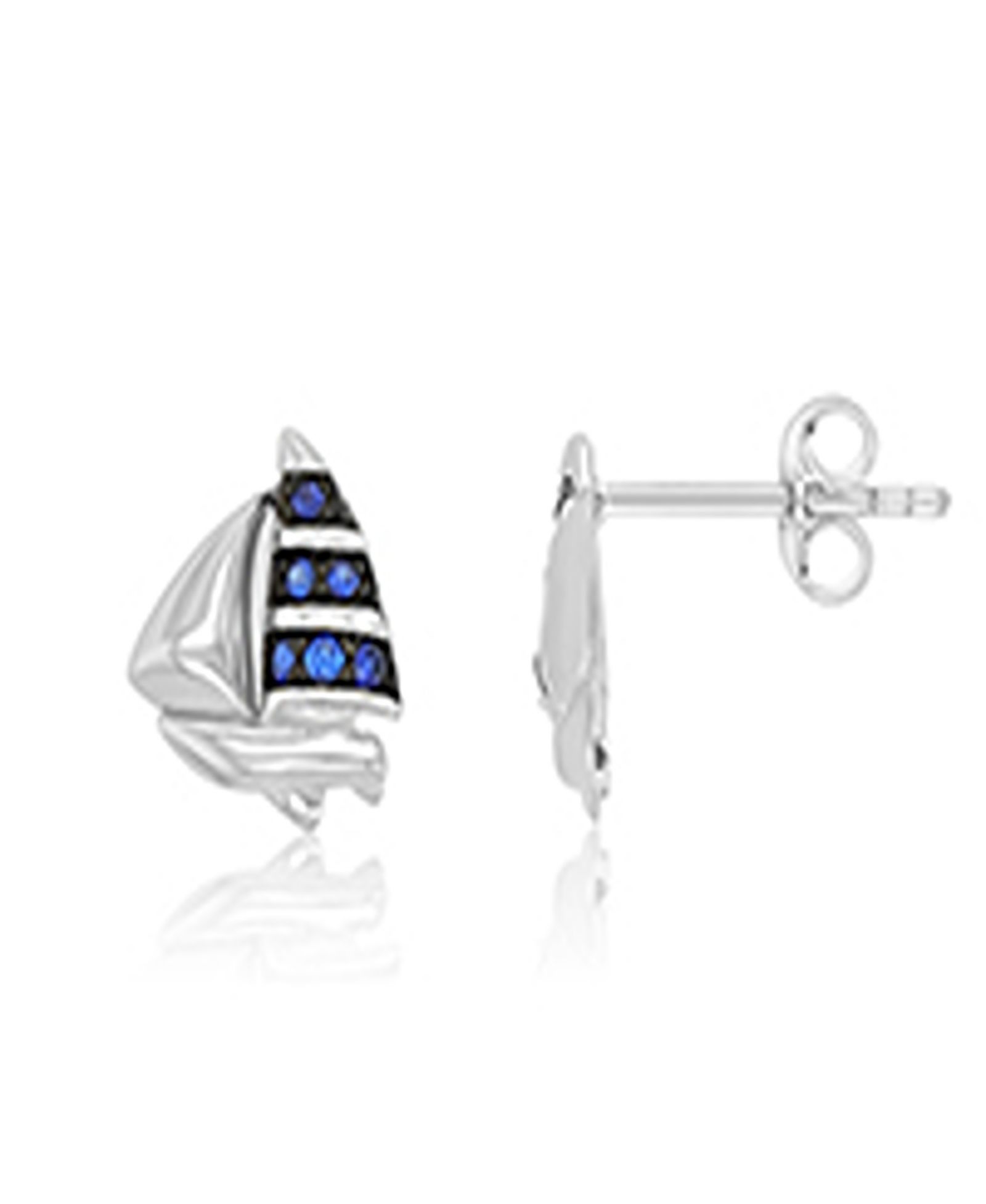 Macy's Created Blue Sapphire Ship Stud Earrings in Rhodium Over Sterling Silver