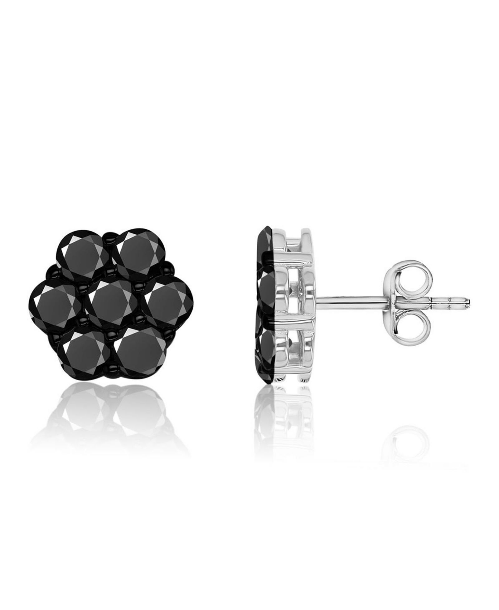 Серьги-гвоздики Macy's Black Spinel Flower в черном родии на стерлинговом серебре