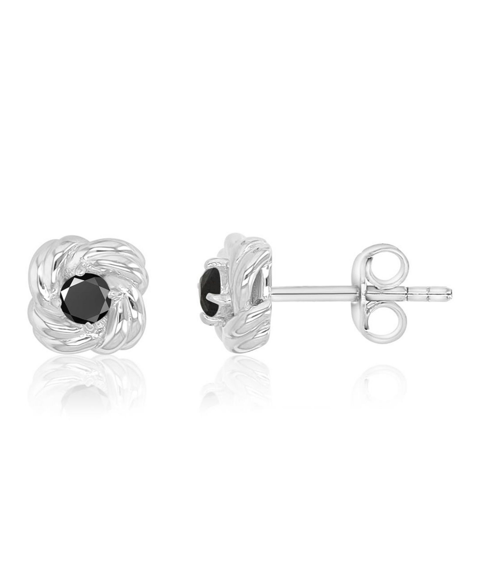 Серьги-гвоздики Macy's Black Spinel Love Knot в родиевом покрытии на стержне из стерлингового серебра