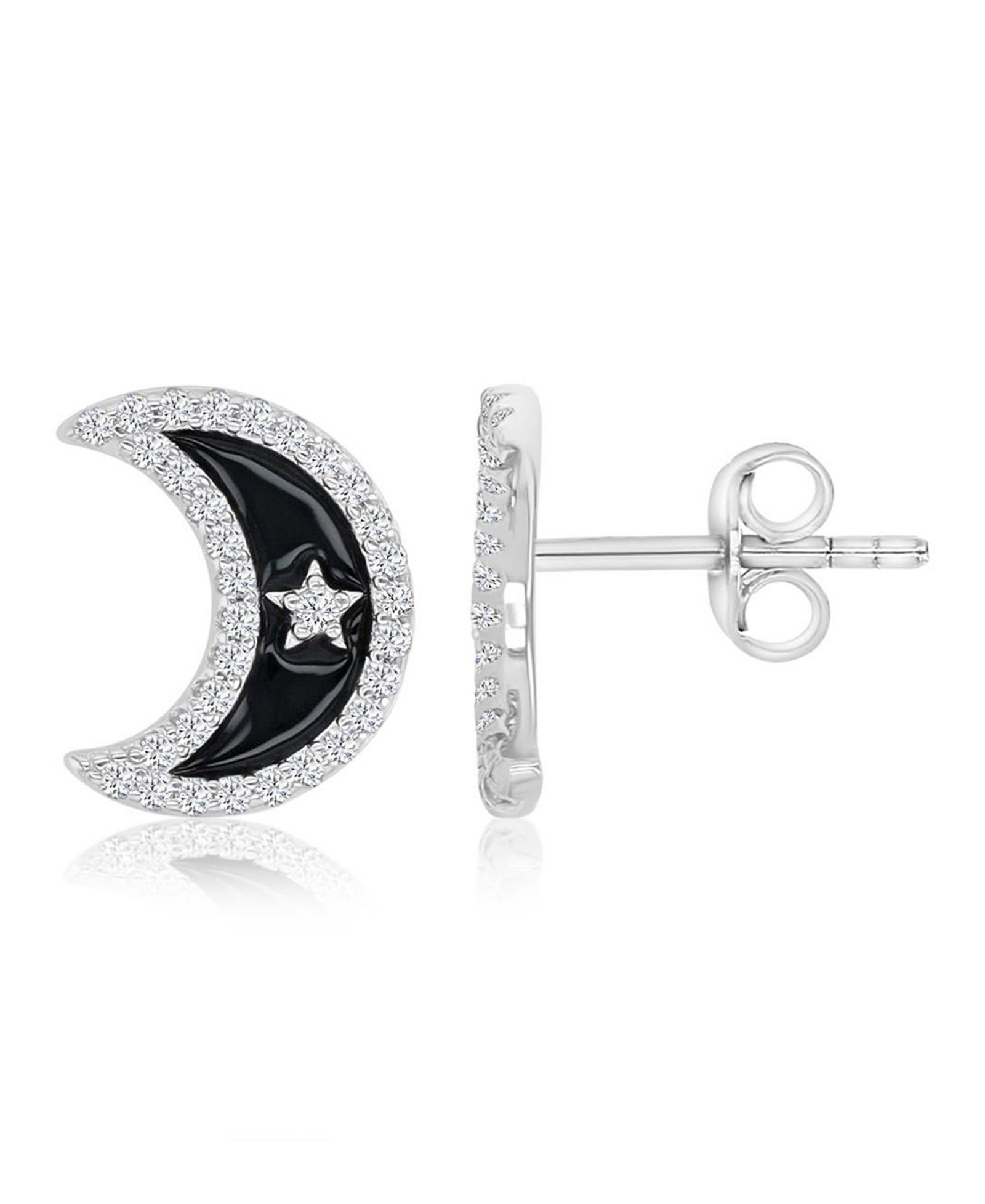 Серьги-гвоздики White Sapphire и Black Enamel
