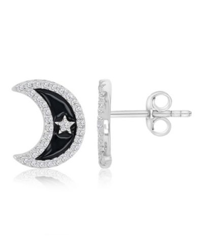 Серьги-гвоздики White Sapphire и Black Enamel