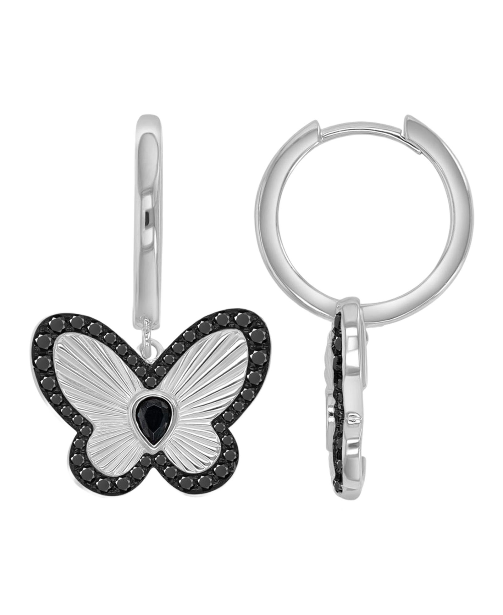 Macy's Black Spinel Butterfly Dangling Earrings in Black Rhodium Over Sterling Silver