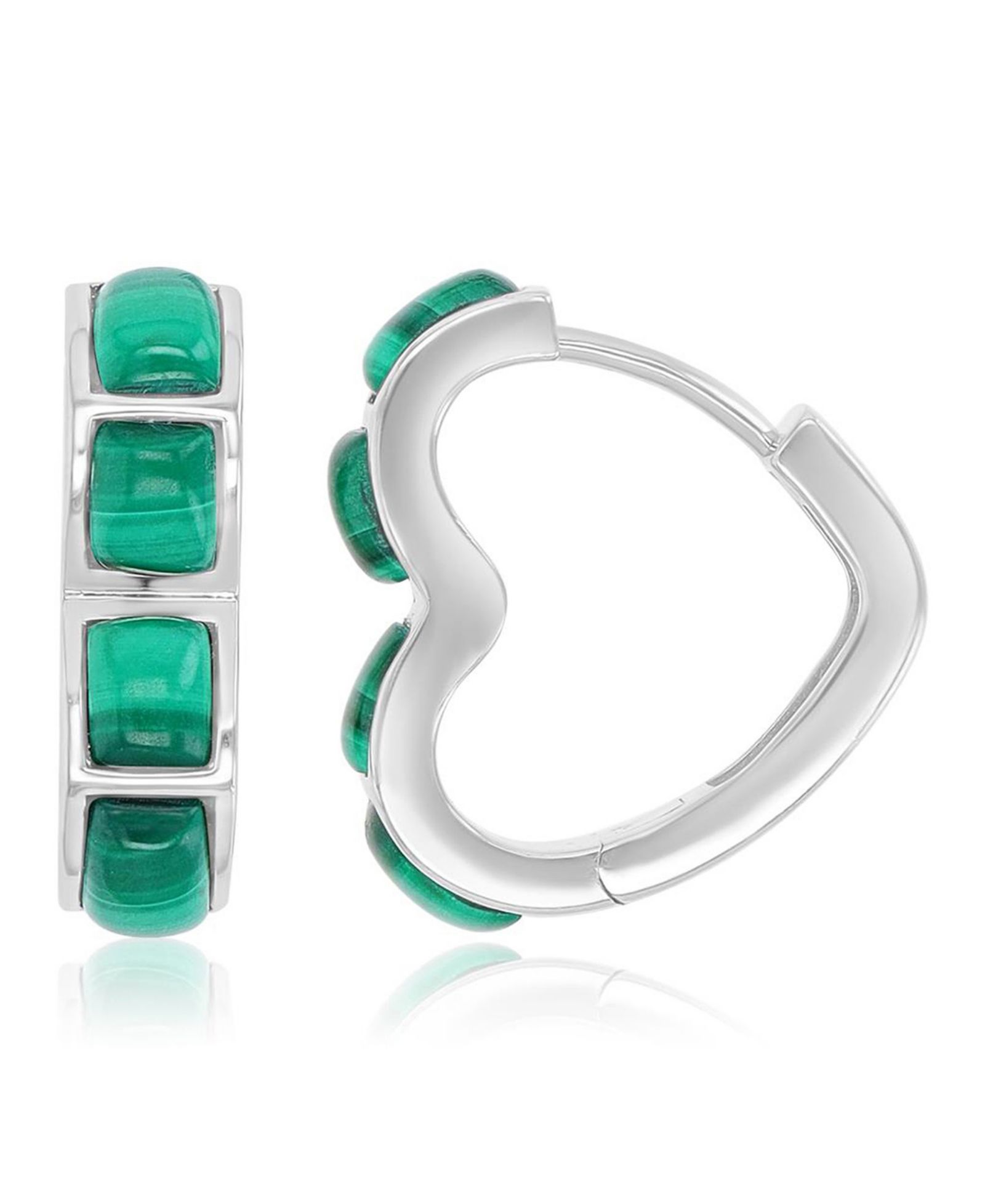 Серьги-кольца Macy's Malachite Heart в родиевом покрытии