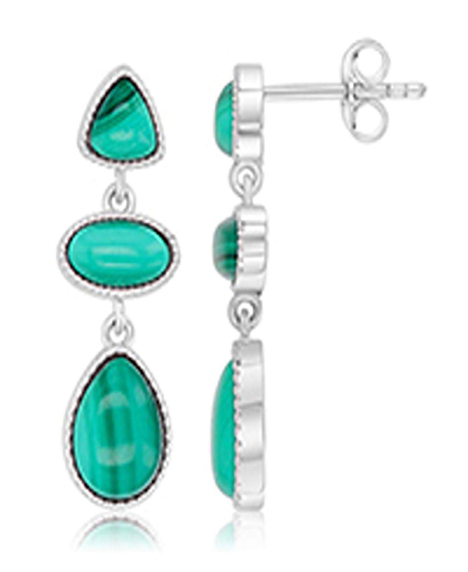 Серьги-подвески Malachite Three Shapes из родиевого покрытия на стерлинговом серебре
