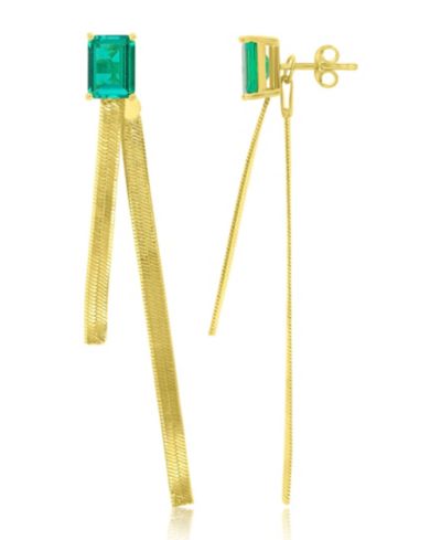 Серьги-подвески Emerald Herringbone с цепью из желтого золота 14k поверх стерлингового серебра