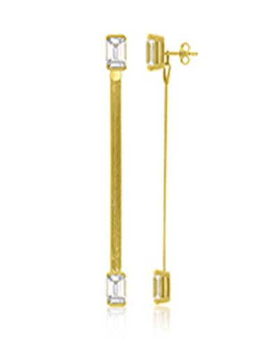 White Sapphire Herringbone Chain Dangling Earrings в 14k Yellow Gold Over Sterling Silver