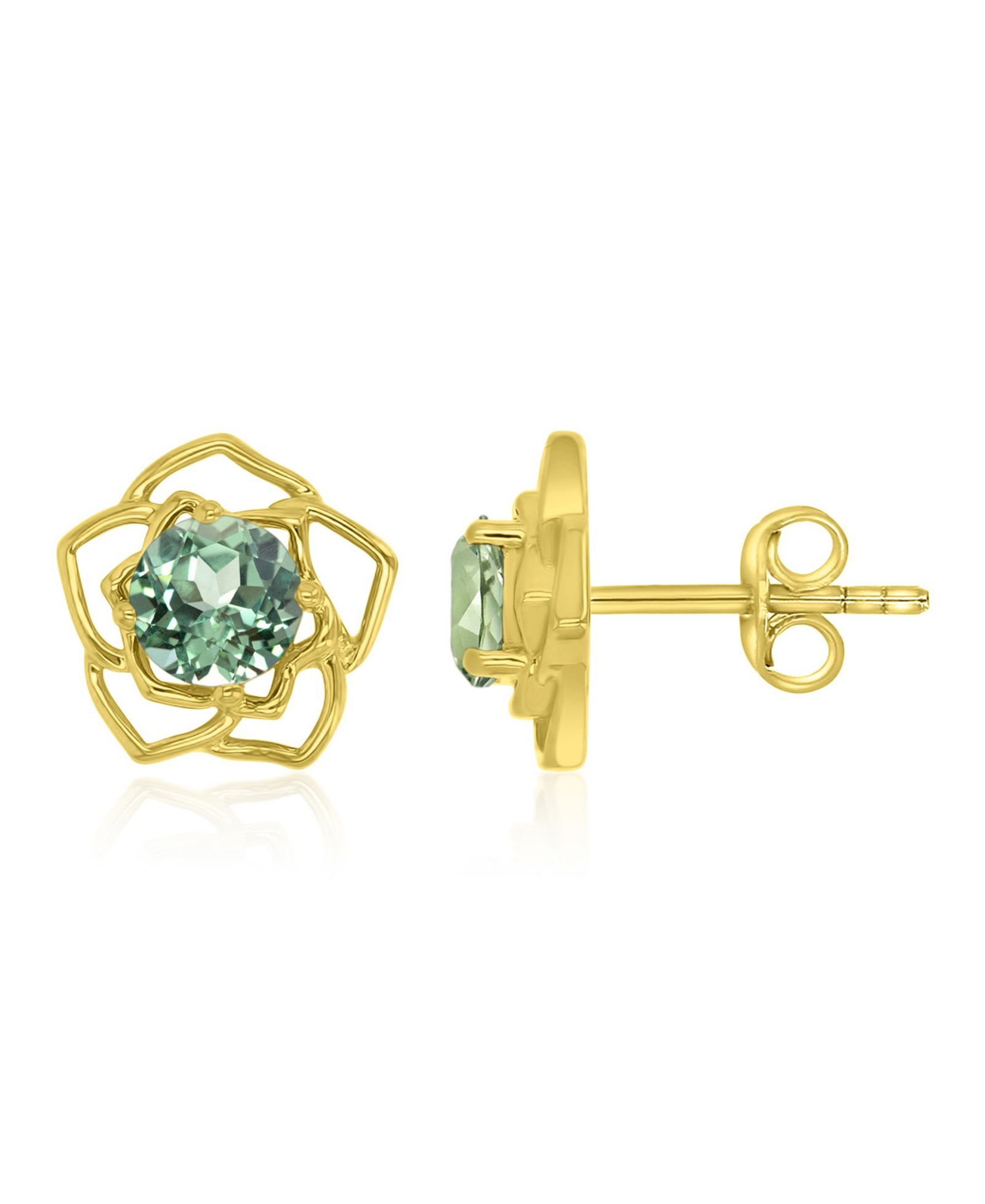 Серьги-гвоздики Macy's Green Sapphire Flower в 14k Yellow Gold Over Sterling Silver