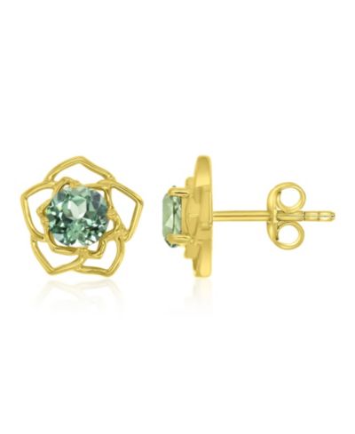 Серьги-гвоздики Macy's Green Sapphire Flower в 14k Yellow Gold Over Sterling Silver