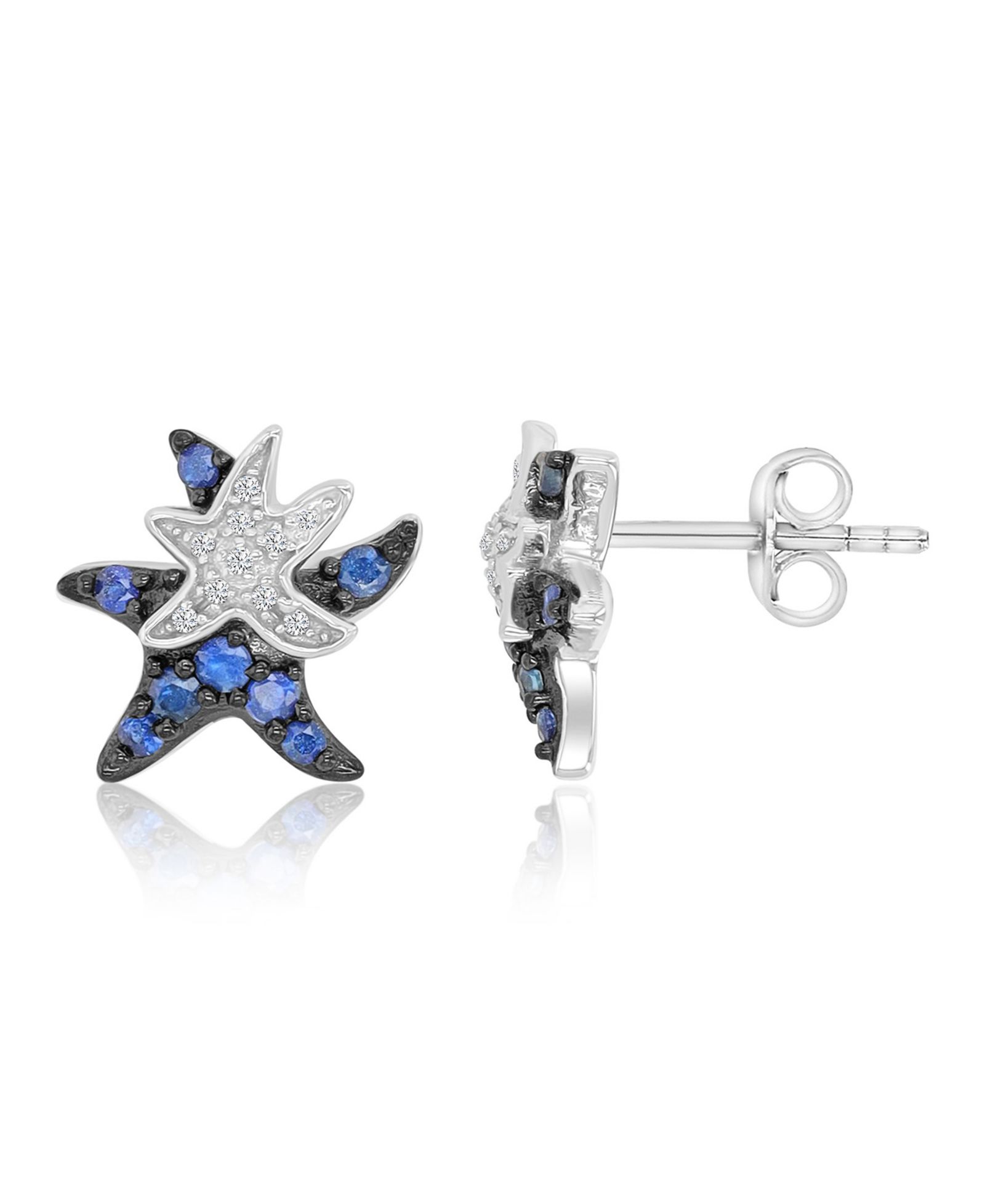 Macy's Серьги-гвоздики Starfish с белым и голубым сапфиром, серебро
