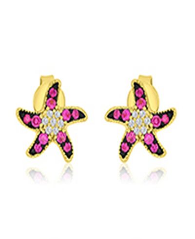 Macy's Created White Sapphire and Ruby Stud Earrings in 14k Yellow Gold Over Sterling Silver