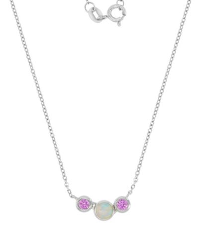 Macy's Opal (4mm) & Pink Sapphire (0.3 ct. t.w.) Necklace in Rhodium Over Sterling Silver