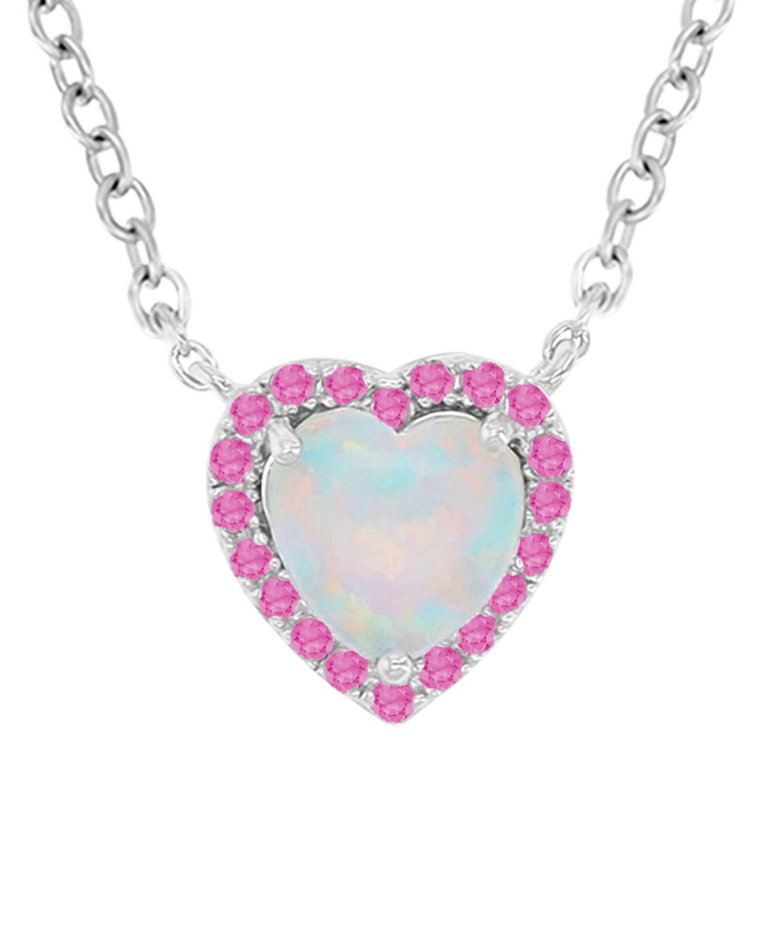 Macy's Pink Sapphire (0.12 ct. t.w.) & Opal (6mm) Necklace in Rhodium Over Sterling Silver