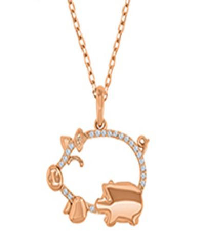 Ожерелье с белым сапфиром в виде мамы и малыша-поросят, 14k Rose Gold поверх Sterling Silver