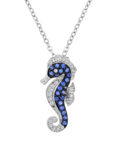 Ожерелье Macy's White Sapphire & Blue Sapphire Seahorse Rhodium Over Sterling Silver