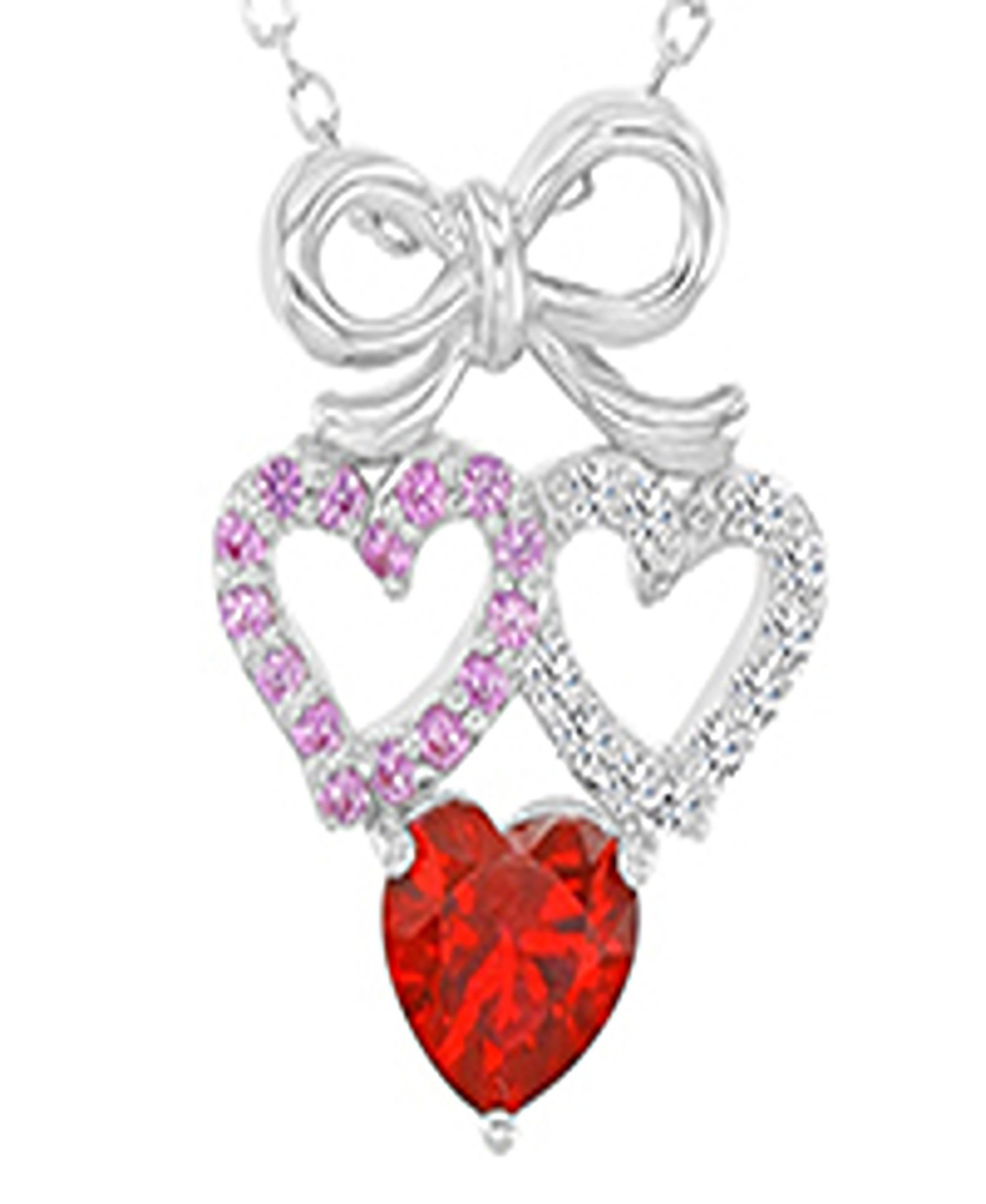 Ожерелье Macy's Ruby and Created White Sapphire Bow With Hearts Rhodium Over Sterling Silver