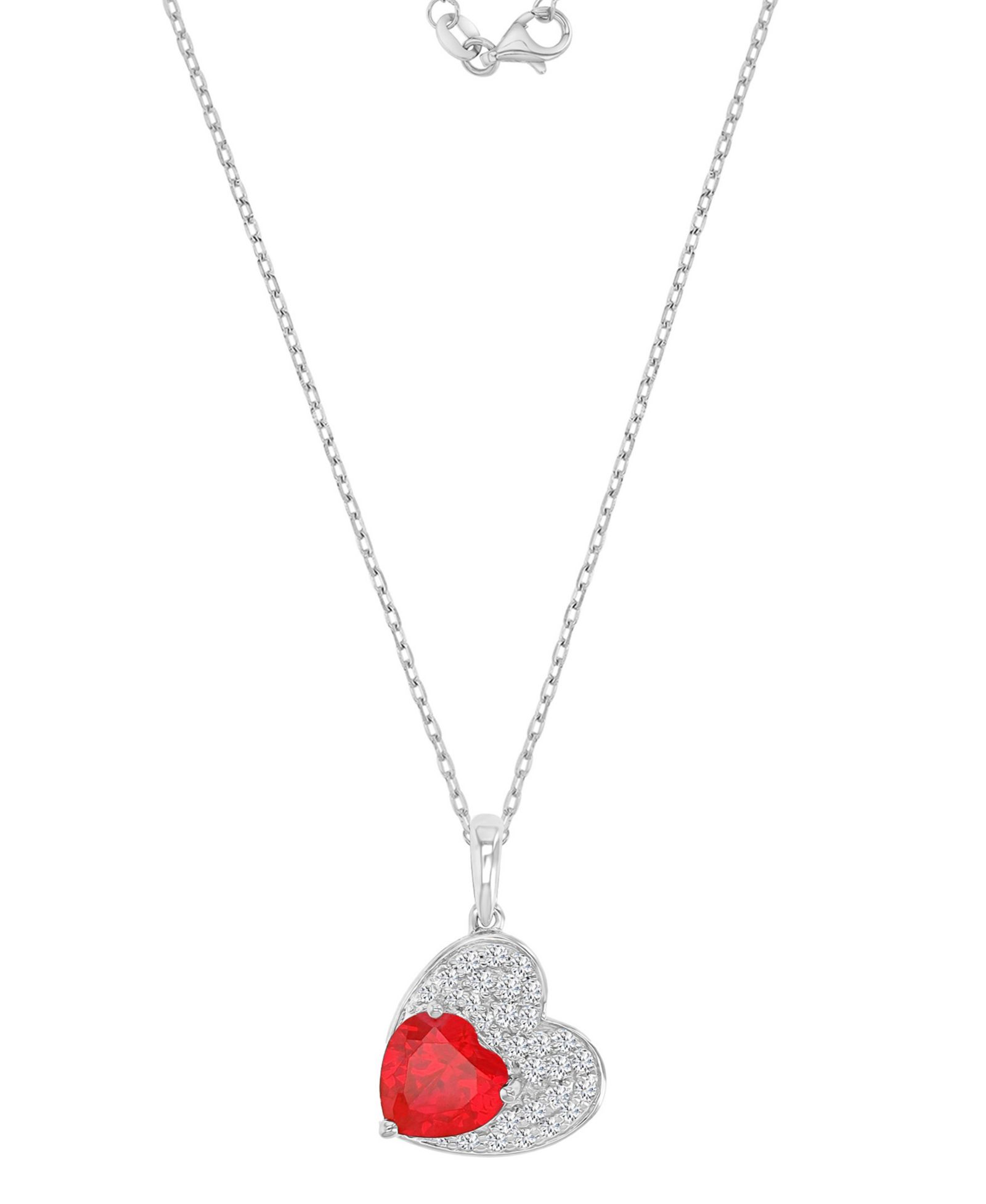 Ожерелье в форме сердца с рубином (2.17 ct. t.w.) и сапфиром (0.756 ct. t.w.) в родированном стерлинговом серебре