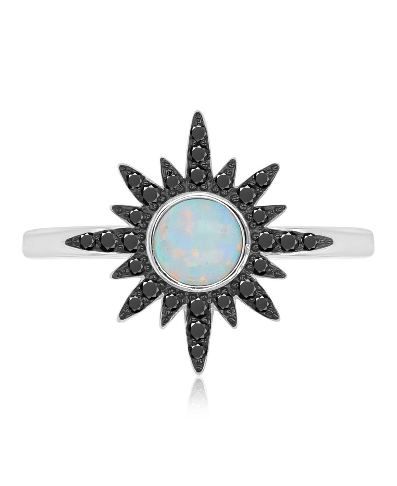 Macy's Black Spinel (0.218 ct. t.w.) and White Opal (5 mm) Starburst Ring in Black Rhodium Over Sterling Silver