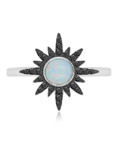 Macy's кольцо Starburst с черным шпинелем (0.218 ct. t.w.) и белым опалом (5 mm) из черного родия поверх стерлингового серебра