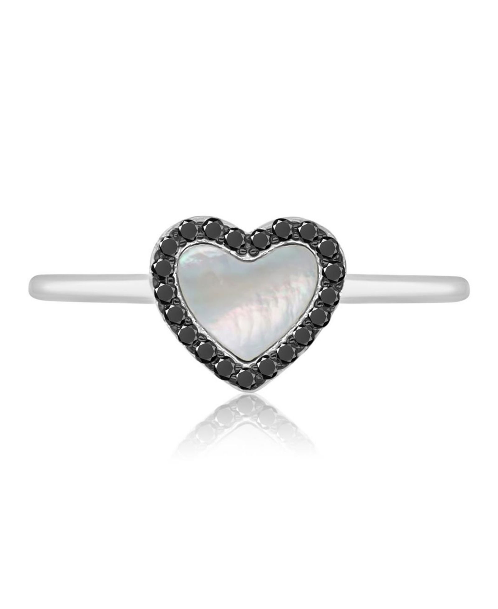 Кольцо с черным шпинелью (0.14 ct. t.w.) и имитацией жемчуга в форме сердца