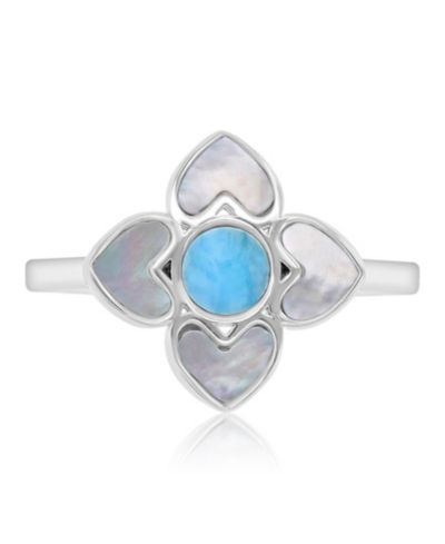 Кольцо с ларимаром (0.5 ct. t.w.) и имитацией жемчуга