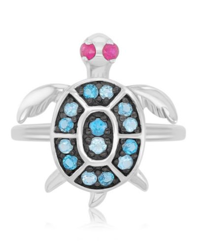 Macy's Кольцо Sea Turtle с London Blue Topaz и Ruby в серебре