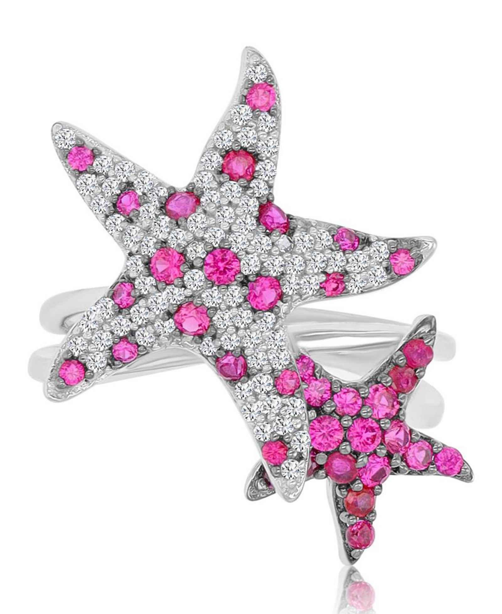 Кольцо Duo Star Fish с рубином (0.88 ct. t.w.) и сапфиром (0.43 ct. t.w.) в родиевом покрытии из стерлингового серебра