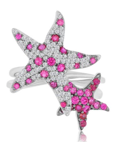 Кольцо Duo Star Fish с рубином (0.88 ct. t.w.) и сапфиром (0.43 ct. t.w.) в родиевом покрытии из стерлингового серебра