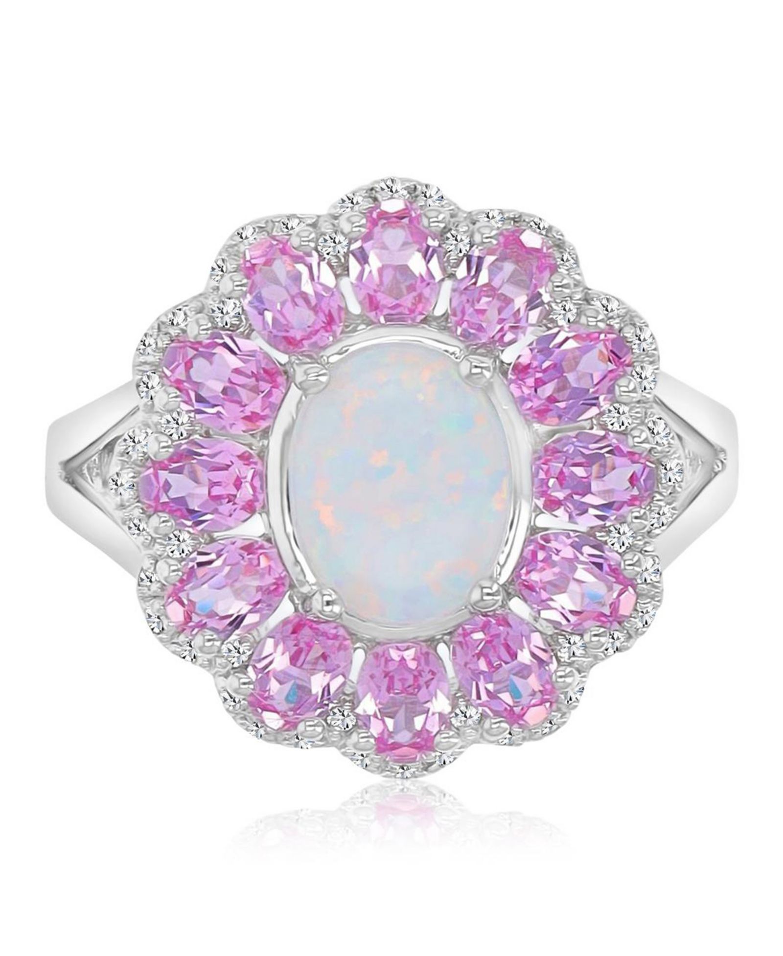 Ожерелье с цветами из родиевого покрытия и стерлингового серебра, Opal & Sapphire (0.29 ct. t.w.)