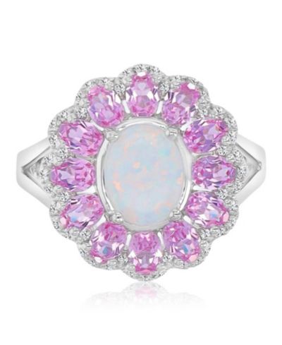 Ожерелье с цветами из родиевого покрытия и стерлингового серебра, Opal & Sapphire (0.29 ct. t.w.)