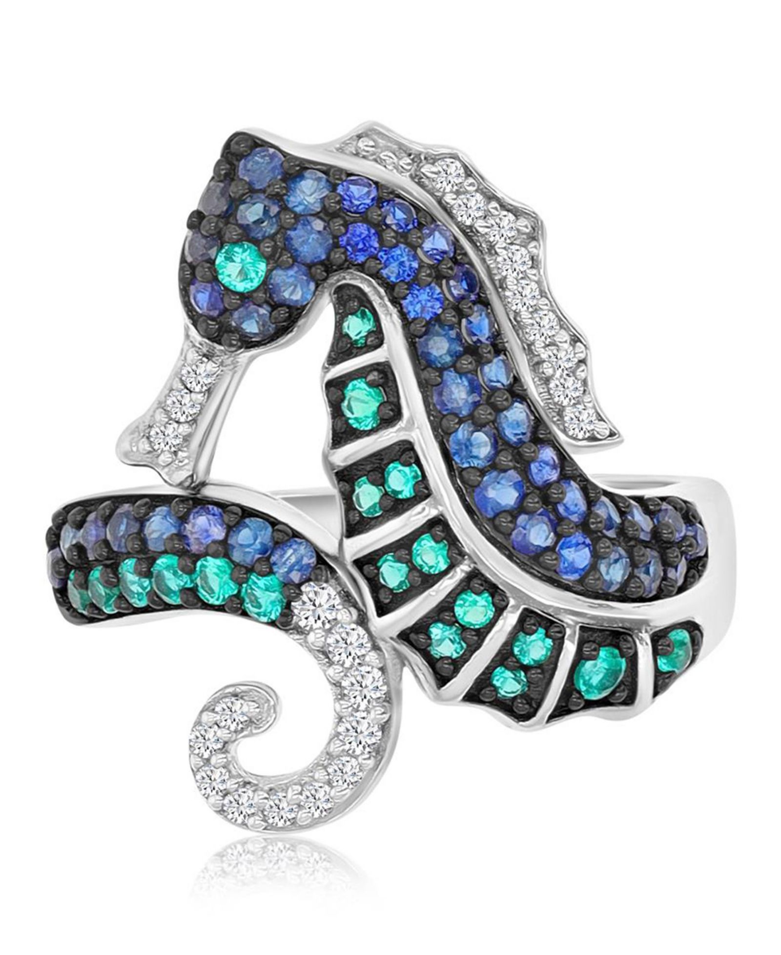 Macy's Created Emerald & Sapphire Seahorse Ring in Black Rhodium Over Sterling Silver