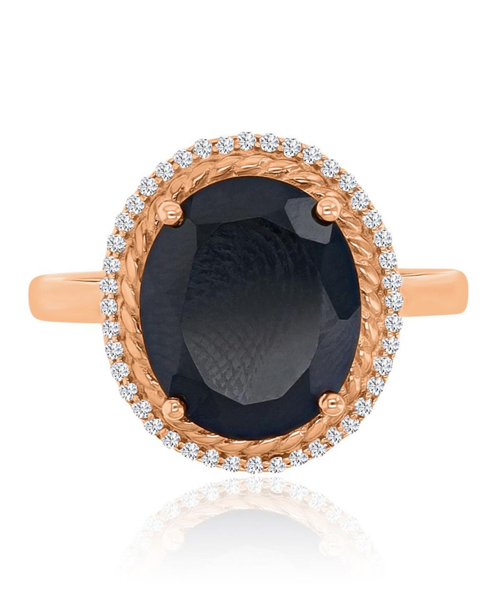 Кольцо Macy's с сапфиром (0.22 ct. t.w.) и ониксом, текстурированный ободок, 14k Rose Gold поверх Sterling Silver