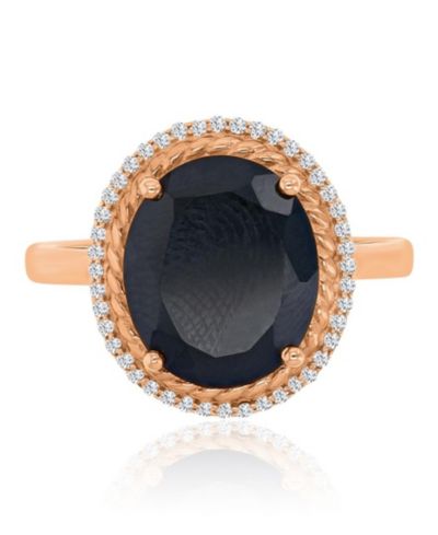 Кольцо Macy's с сапфиром (0.22 ct. t.w.) и ониксом, текстурированный ободок, 14k Rose Gold поверх Sterling Silver