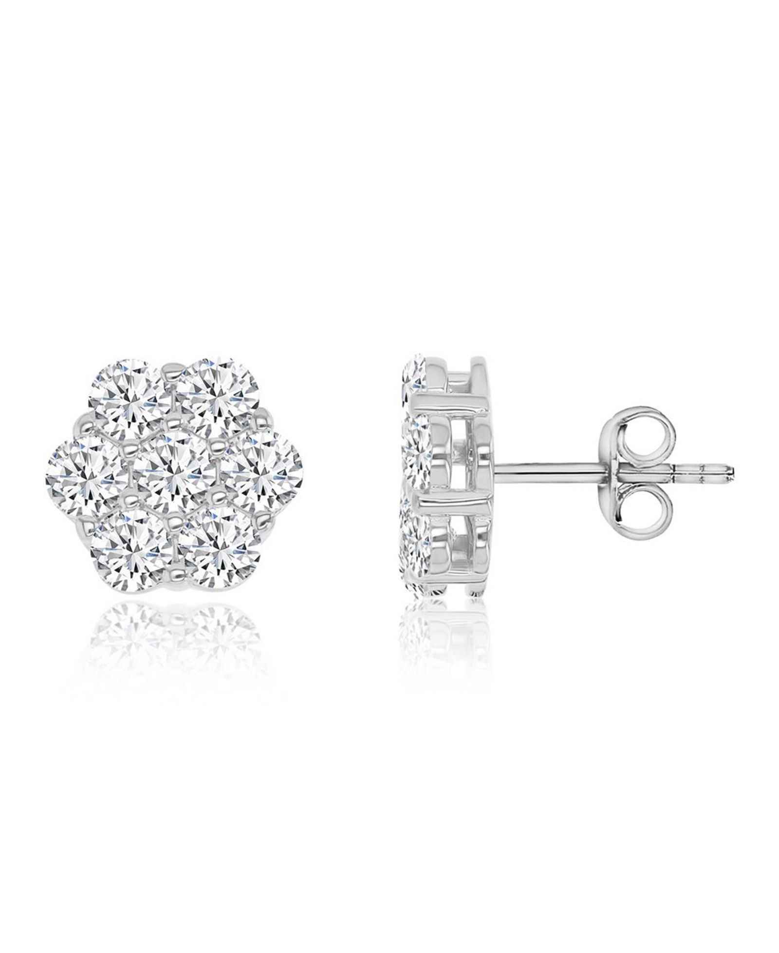 Серьги-гвоздики Macy's Cubic Zirconia Flower в родиевом покрытии поверх стерлингового серебра