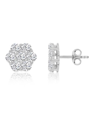 Серьги-гвоздики Macy's Cubic Zirconia Flower в родиевом покрытии поверх стерлингового серебра