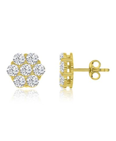 Macy's Серьги-гвоздики с цветами из кубического циркония, 14k Yellow Gold Over Sterling Silver