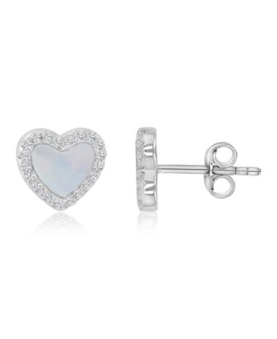 Серьги-гвоздики Macy's с имитацией жемчуга и кубическим цирконием, серебро/золото поверх стерлингового серебра, сердце