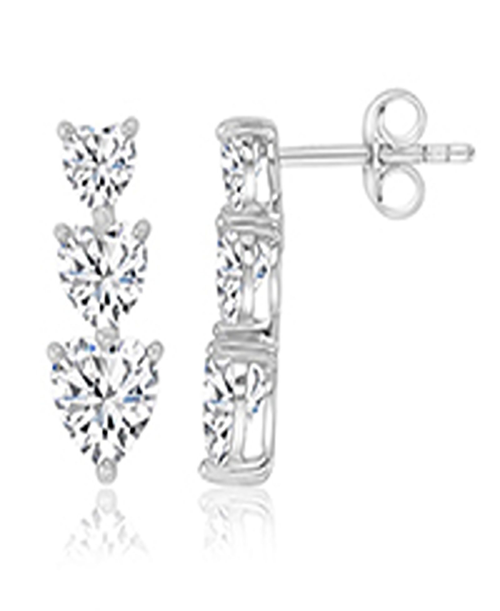 Серьги-гвоздики Macy's с тройным сердцем из кубического циркония в родированном стерлинговом серебре